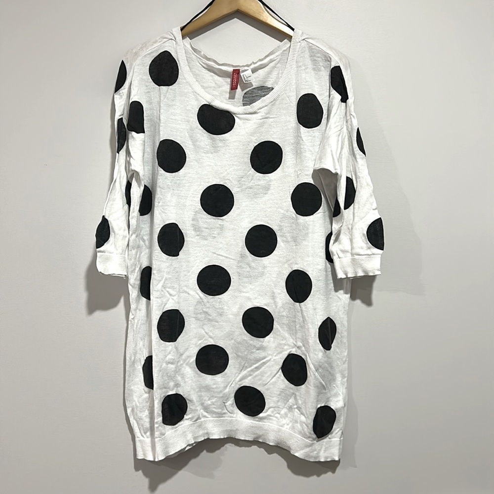 H&M White and Black Polka Dot Tunic Women Size L